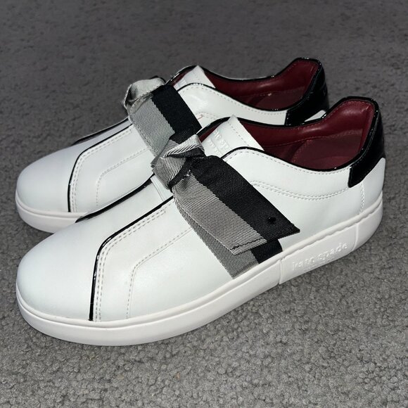 KATE SPADE The LEXI SLIP ON SNEAKERS BLACK WHITE & GRAY RIBBON BOWS - EUC - 10B - Picture 5 of 12